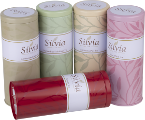 Elegant cylindrical tea tin canisters