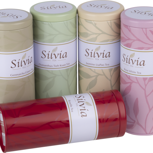Elegant cylindrical tea tin canisters