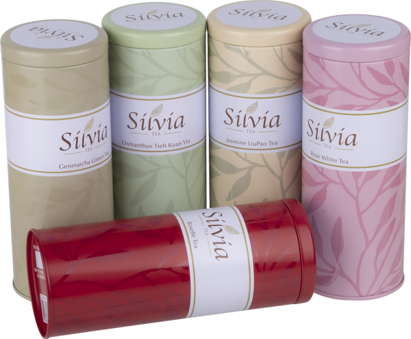 Elegant cylindrical tea tin canisters
