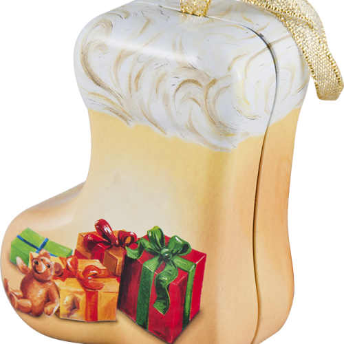 Festive stocking-shaped tin