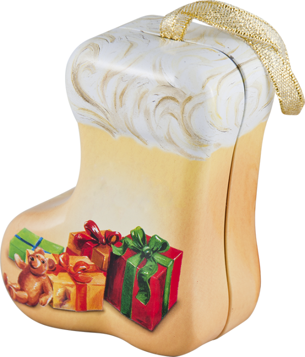 Festive stocking-shaped tin
